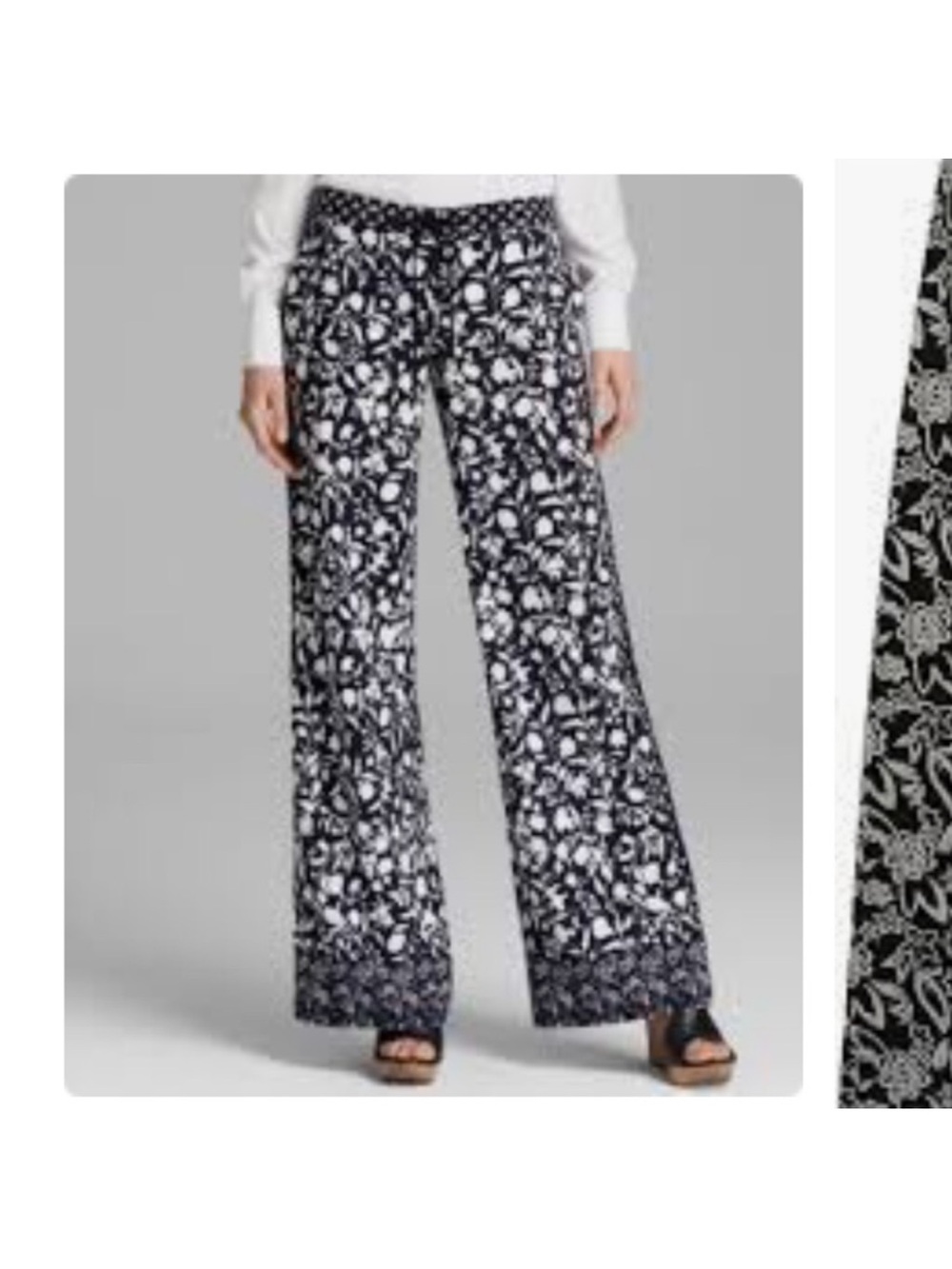 Adrianna Papell Black & White Wide-Leg Floral Pants - Picture 2 of 7